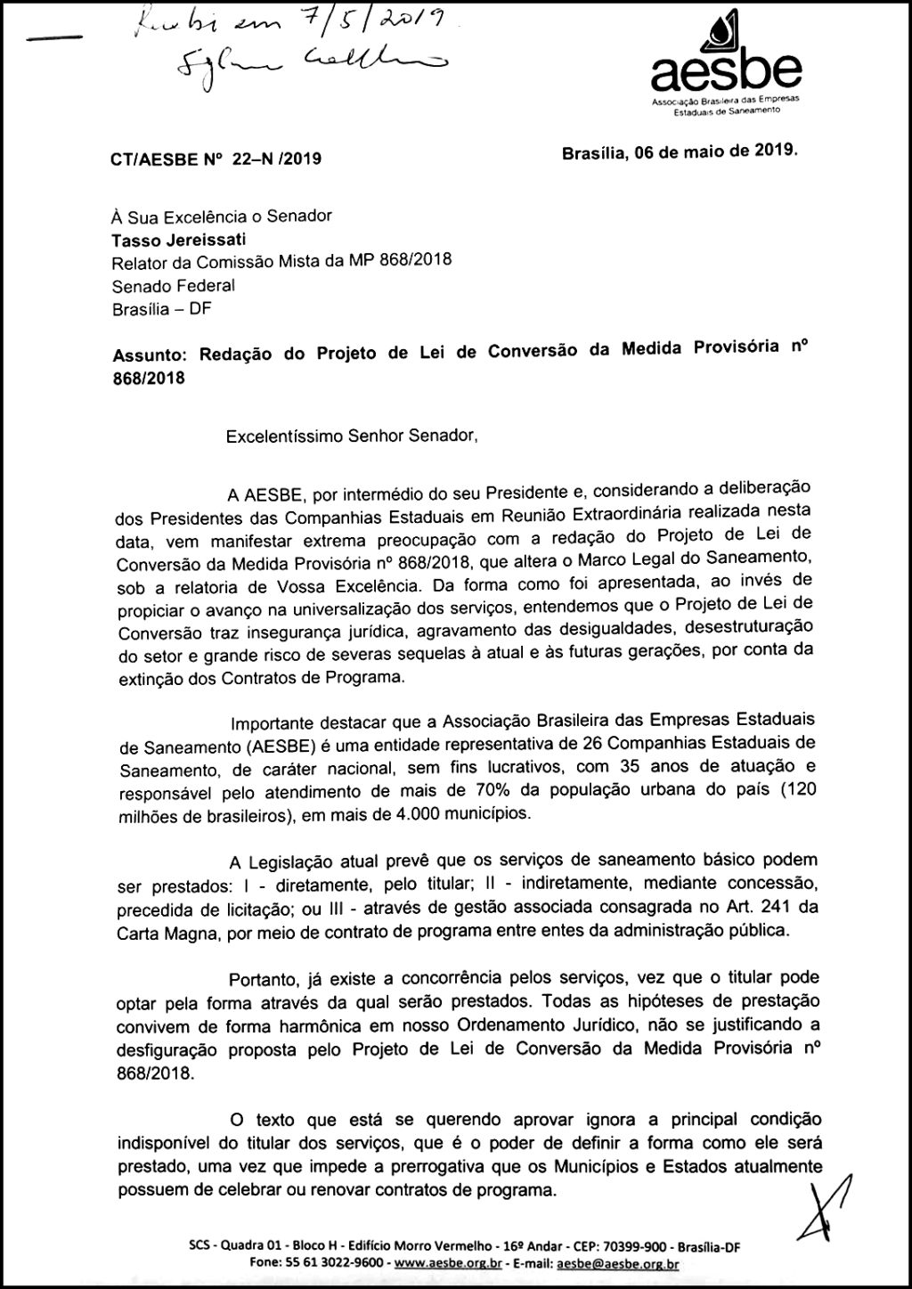MP do Saneamento: em carta, Aesbe alerta para risco de desestruturação do setor